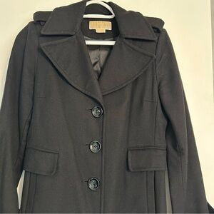 Michael Kors Women’s Black Peacoat Trench Coat Size 2 Pockets Classic Wool Blend